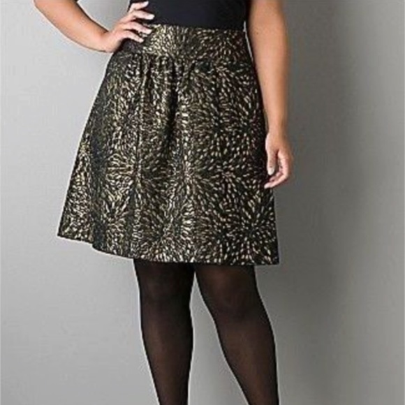 Lane Bryant Gold Lamé Floral Burst Jacquard Skirt - Picture 2 of 8